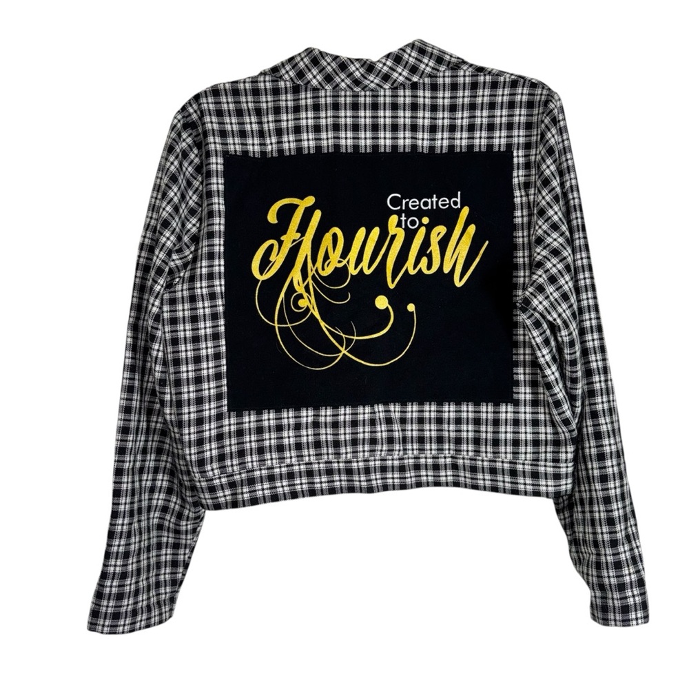 NYC Black and White Checkered Long Sleeve Zip Front Crop UpCycled Jacket